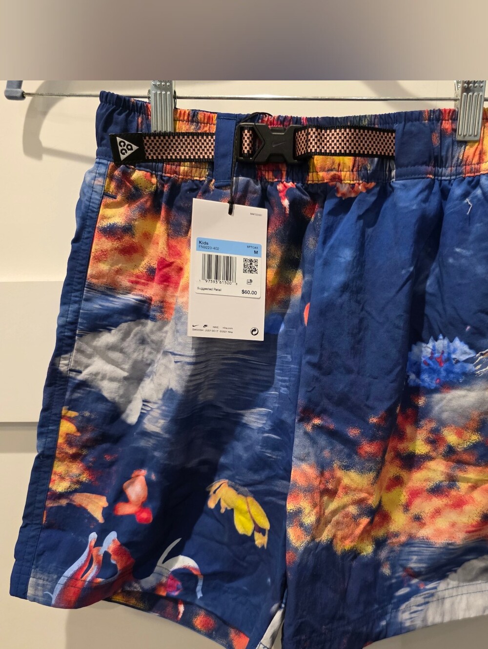 NWT Nike ACG Hiking  Swim Trunks Shorts Kids Boys Medium Belted Blue FN9223-402